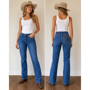 Wrangler Womens Bootcut Jeans Blue Med Wash Stretch Denim 9x32 western festival‎